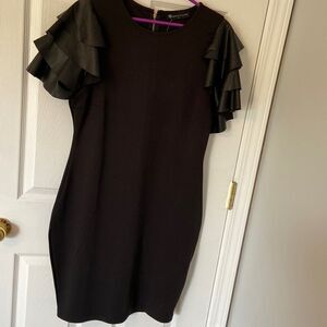 Faux leather sleeve bodycon dress​​